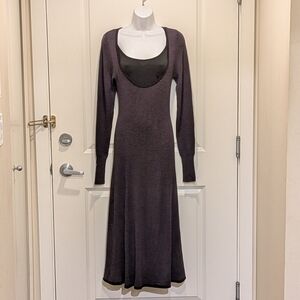 EUC Zara S Super Soft Rayon Stretch Knit Grey and Black Striped Open Bust Dress